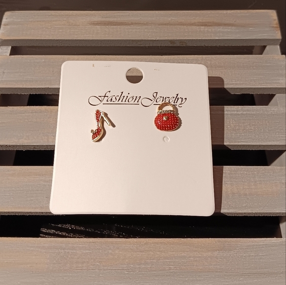 Purse And Heels 14K Plated Shiny Alloy Rhinestone Earrings - Picture 3 of 6